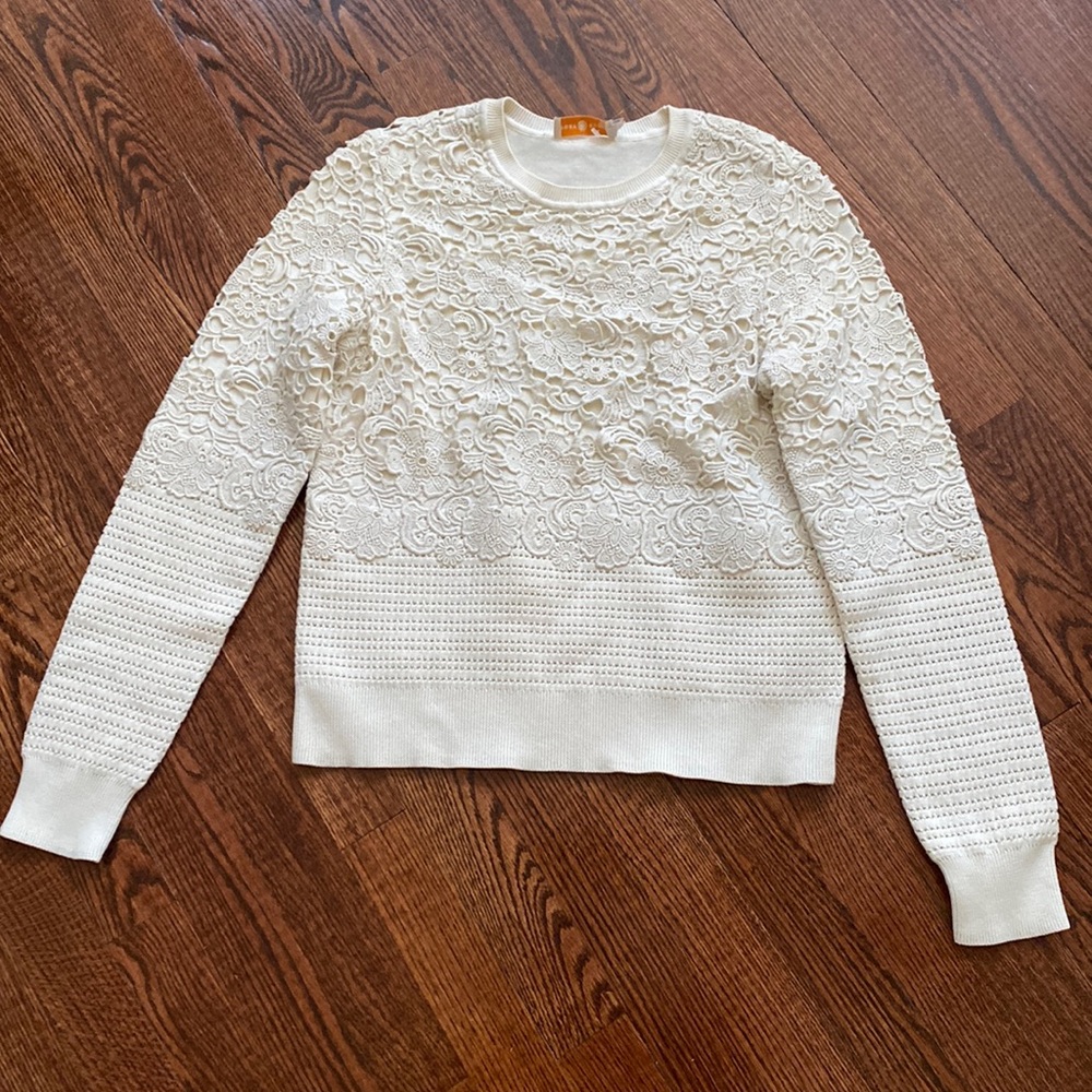 Tory Burch Cream Lace Knit Sweater
